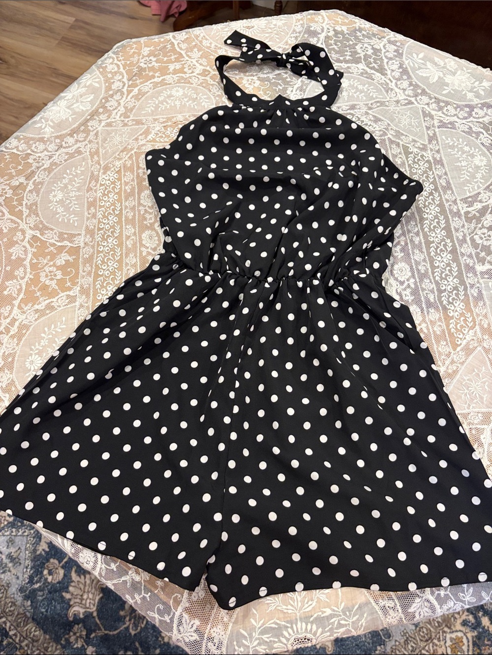 Black and White Polka Dot Halter Romper